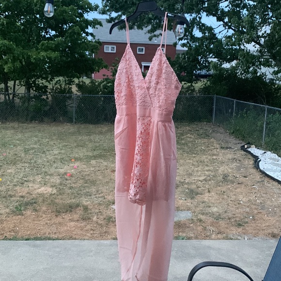 ❌DONATED❌Peach Blush Crochet Floral Lace Detailed Lined Maxi Romper - Picture 7 of 15